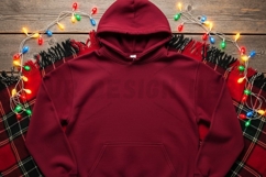 Festive red hoodie with christmas lights t-shirt mockup Product Image 1