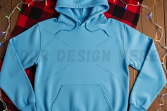 Light blue hoodie with buffalo plaid lining t-shirt mockup Product Image 1