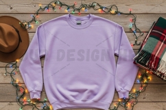 Lavender sweatshirt with festive decorations t-shirt mockup Product Image 1