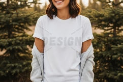 Casual white t-shirt with long sleeve sweater t-shirt mockup Product Image 1