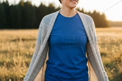Casual blue t-shirt with gray cardigan t-shirt mockup Product Image 1