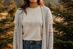 Casual white t-shirt with gray cardigan t-shirt mockup Product Image 1