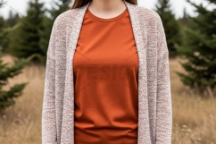 Casual autumn outfit - burnt orange t-shirt mockup Product Image 1
