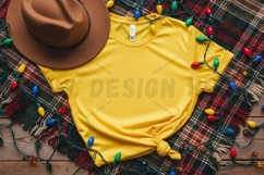 Bright yellow t-shirt mockup with festive t-shirt mockup Product Image 1