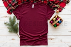 Christmas-themed maroon t-shirt mockup Product Image 1