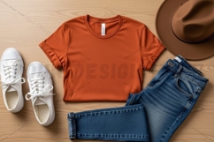 Casual outfit with orange t-shirt mockup Product Image 1