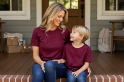 Matching maroon t-shirt set for mother and son mockup design Product Image 1
