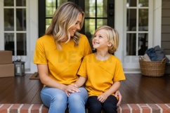 Mother and son matching yellow t-shirt mockup design Product Image 1