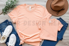 Casual peach t-shirt with denim t-shirt mockup design Product Image 1