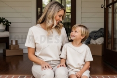 Mother and son wearing matching t-shirts mockup design Product Image 1