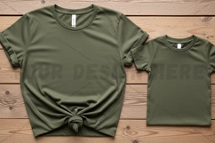 Olive green t-shirt set for adult and child t-shirt mockup Product Image 1