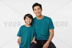 Matching teal t-shirts for father and son t-shirt mockup Product Image 1