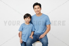 Matching blue t-shirt set for father and son t-shirt mockup Product Image 1