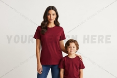 Matching red t-shirt set for mother and child t-shirt mockup Product Image 1