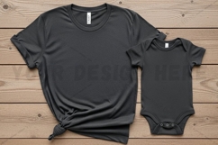 Matching black t-shirt and onesie set t-shirt mockup design Product Image 1