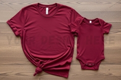 Matching maroon t-shirt and onesie set t-shirt mockup design Product Image 1
