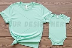 Mint green t-shirt and baby onesie set t-shirt mockup design Product Image 1