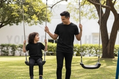 Casual black t-shirt for men and kids t-shirt mockup design Product Image 1