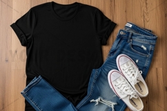 Casual black t-shirt with jeans and t-shirt mockup Product Image 1
