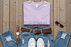 Casual summer outfit with lavender t-shirt mockup Product Image 1