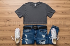 Casual outfit with gray t-shirt mockup Product Image 1