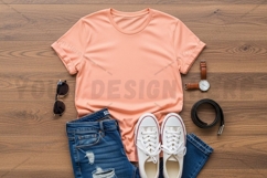 Casual summer outfit with peach t-shirt mockup Product Image 1