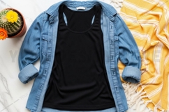 Casual black t-shirt with denim jacket t-shirt mockup Product Image 1