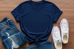 Casual navy blue t-shirt with distressed t-shirt mockup Product Image 1