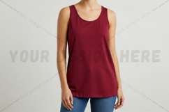 women's burgundy sleeveless t-shirt mockup Product Image 1