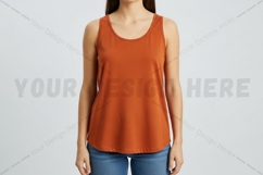 Burnt orange sleeveless blouse t-shirt mockup Product Image 1