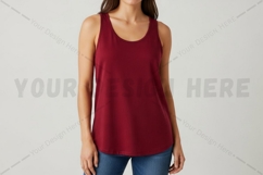 Women's solid red tank top t-shirt mockup Product Image 1