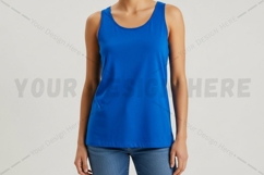 Bright blue women's tank top t-shirt mockup design Product Image 1