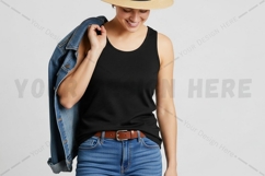 Casual black tank top with denim t-shirt mockup Product Image 1