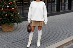 White sweatshirt mockup with casual winter outfit Product Image 1