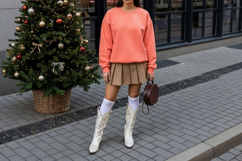 Christmas-themed pink sweatshirt mockup Product Image 1