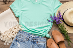 Olive green hoodie with front pocket t-shirt mockup Product Image 1