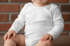 White long-sleeve baby onesie mockup Product Image 1