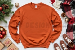 Christmas-themed orange crew neck sweatshirt mockup Product Image 1