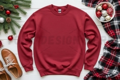 Christmas-themed red crew neck sweatshirt mockup Product Image 1