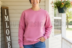 Pink crew neck sweatshirt t-shirt mockup design Product Image 1