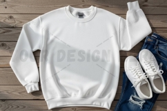 White crew neck sweatshirt with casual outfit mockup Product Image 1