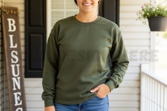 Olive green long-sleeve t-shirt mockup Product Image 1