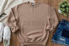Casual beige crew neck sweatshirt mockup design Product Image 1