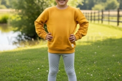 Mustard yellow sweatshirt with pockets mockup design Product Image 1