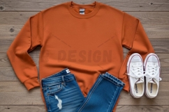 Casual orange t-shirt with jeans and sneakers t-shirt mockup Product Image 1
