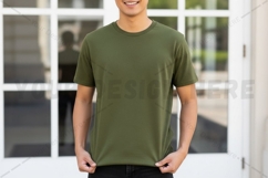 Men's olive green t-shirt mockup Product Image 1