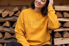 Bright yellow crew neck sweatshirt mockup Product Image 1