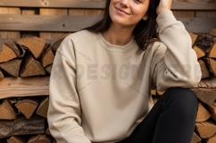 Casual beige crew neck sweatshirt mockup Product Image 1
