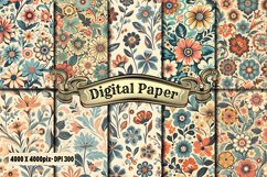 Retro Floral Digital Paper Product Image 1