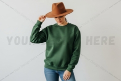 Green sweatshirt with brown hat t-shirt mockup Product Image 1